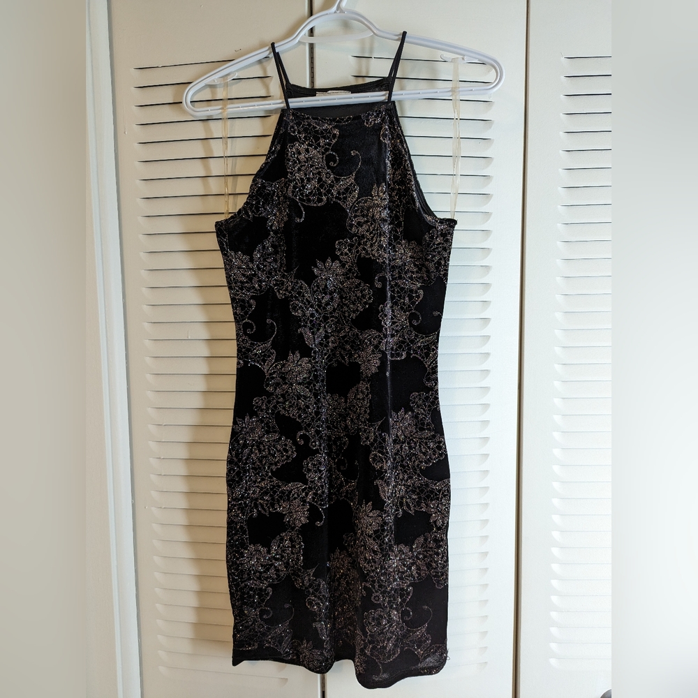 January 7 velvet and gold glitter mini dress